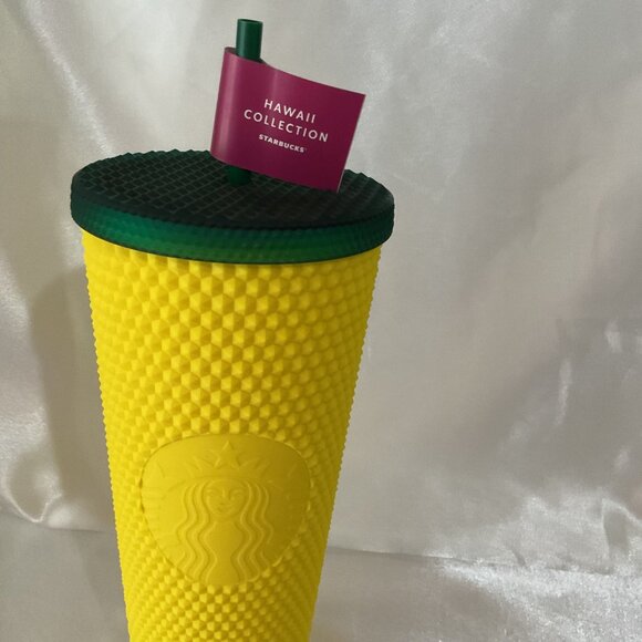 Starbucks Hawaii Collection Yellow Studded Tumbler 24 Oz With Green Lid & Straw - Picture 4 of 5